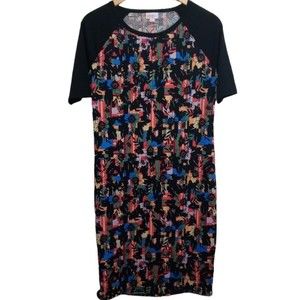 NWT LulaRoe Black & Multi Color Floral Julia Sheath T-Shirt Dress M